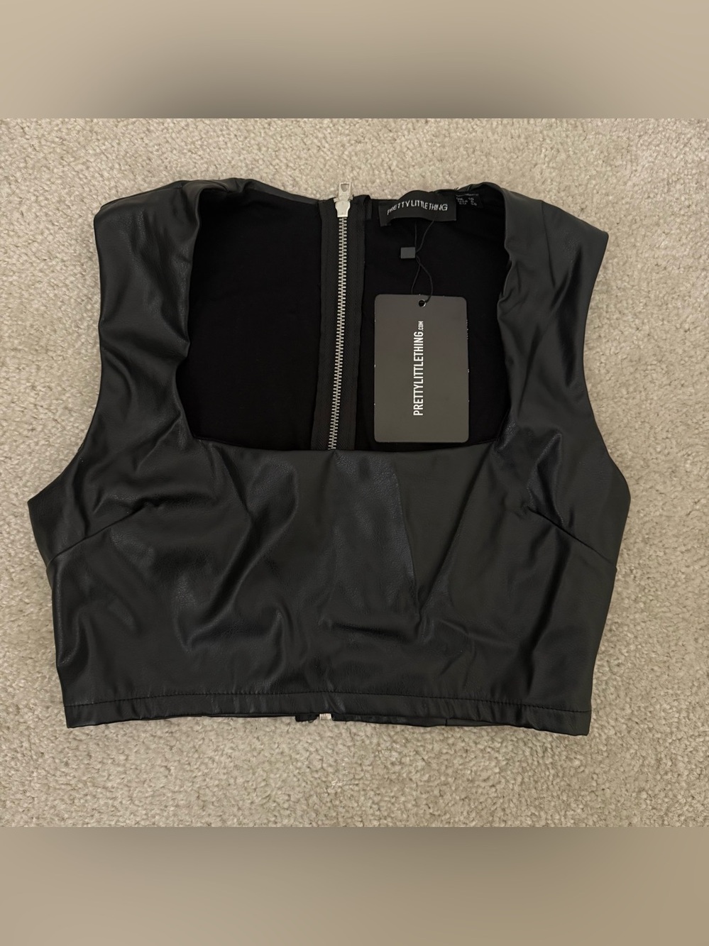 PrettyLittleThing Black Faux Leather Crop Top